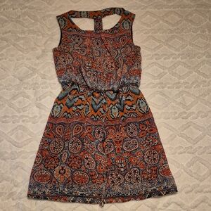 Enfocus Studio Orange and Blue Paisley Mini Dress